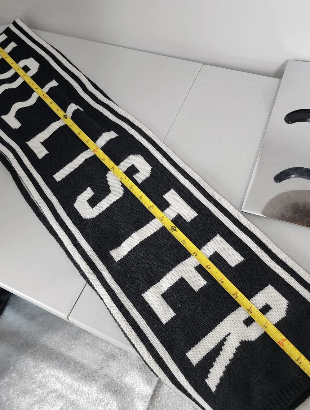 Hollister Knit Scarf Preppy Stadium Black White Logo Collegiate Reversible